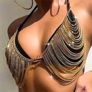 Handmade Rhinestone Bra Body Chain – Multi-Layer Alloy Festival & Party Jewelry